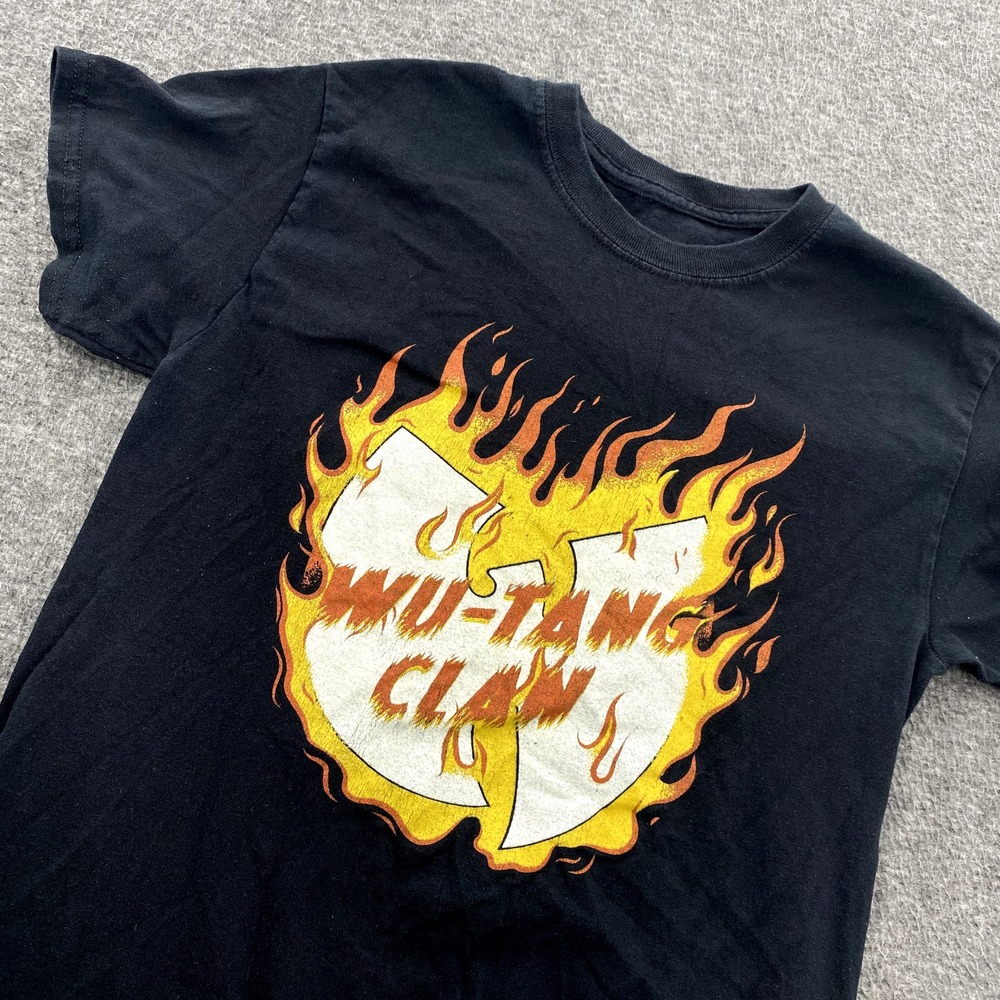 Wu Tang Clan Shirt Mens S Hip Hop Rap Flames‎ Tour Concert Logo Black SS EUC